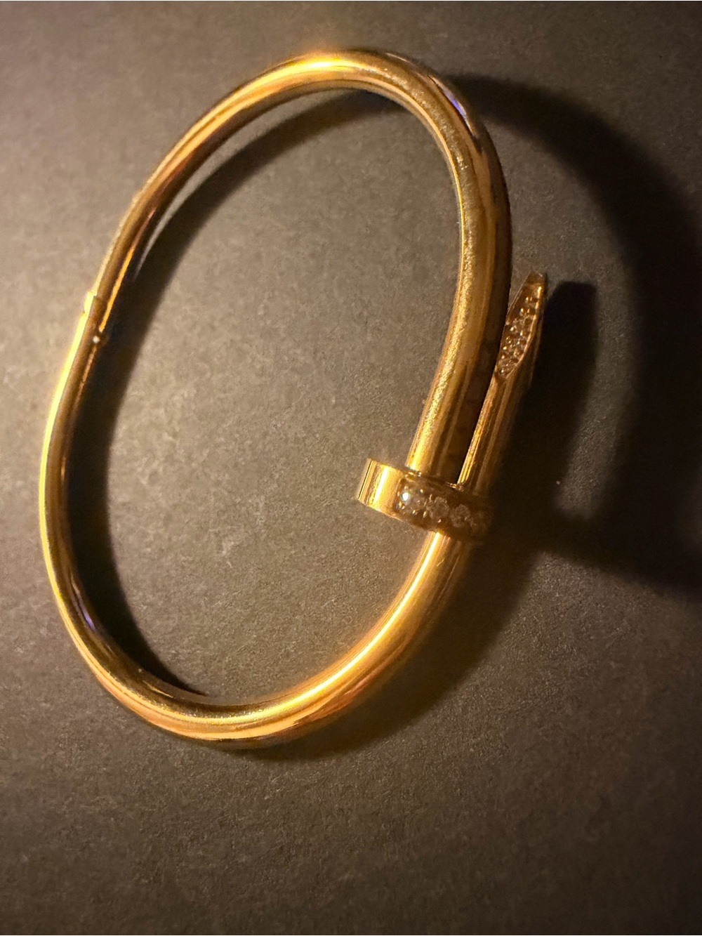 Gold Tone Nail Bracelet with Clear Crystals - Designer Style - Picture 3 of 3